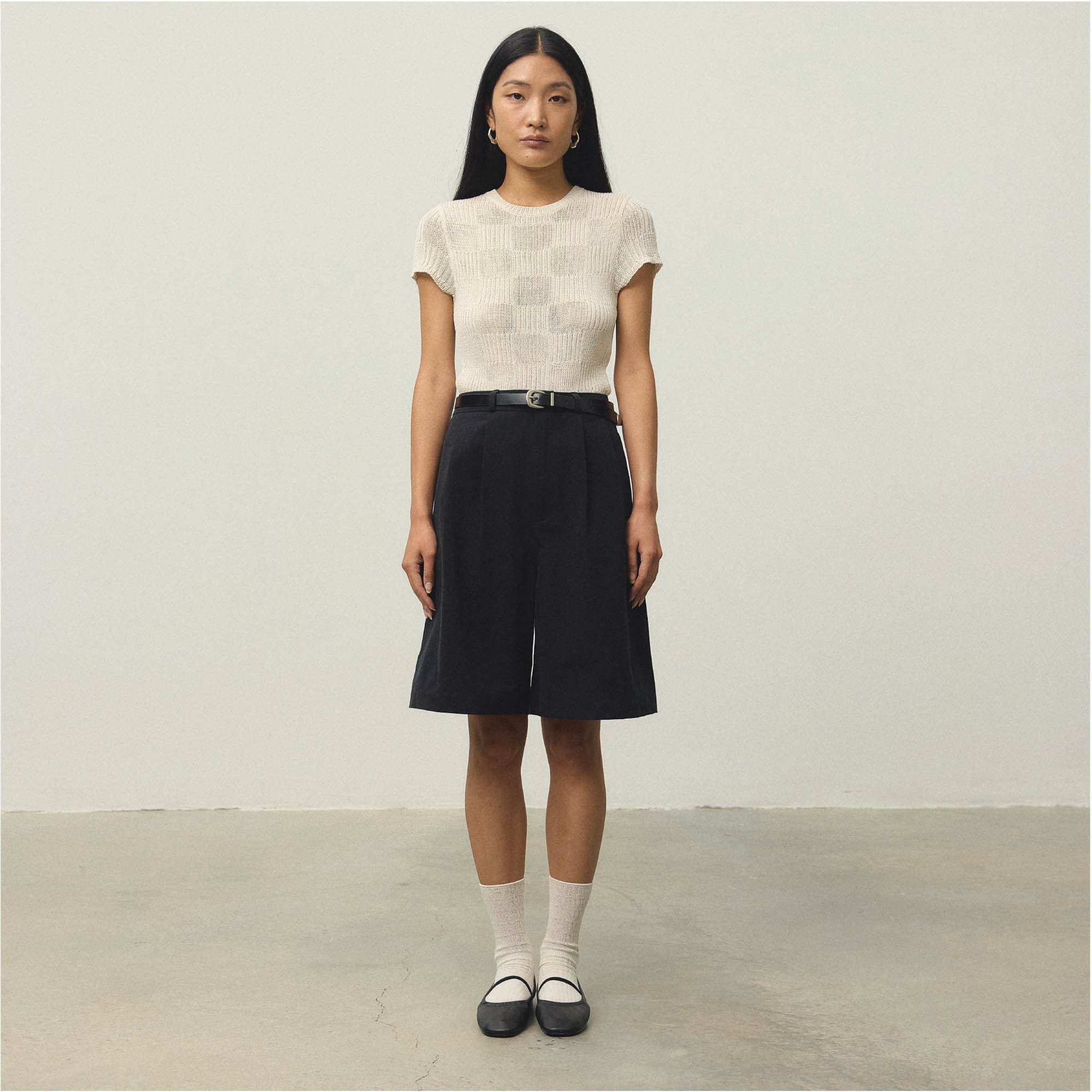 Double Pleated Long Shorts