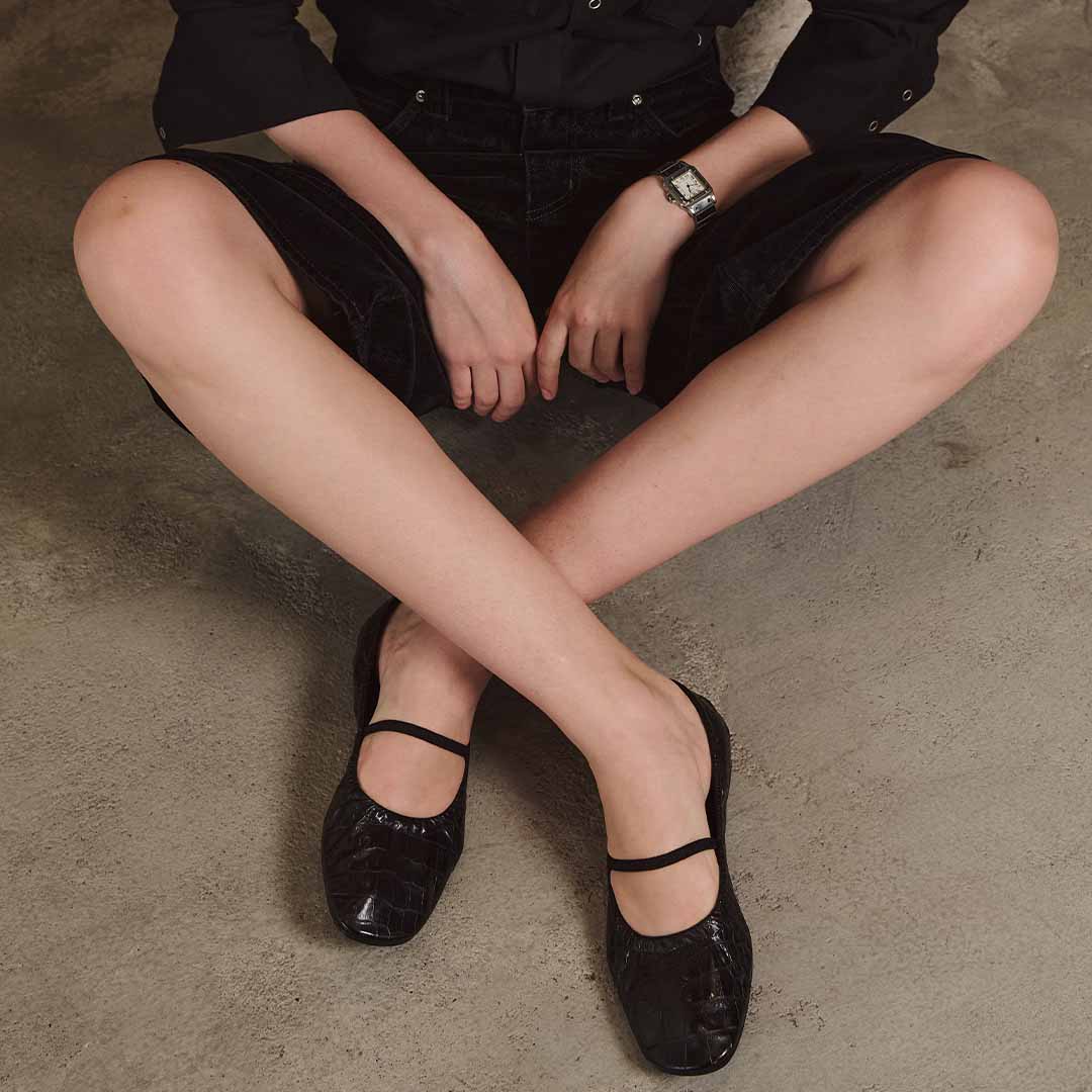 Essential MJ Flats Black Croco Embossed