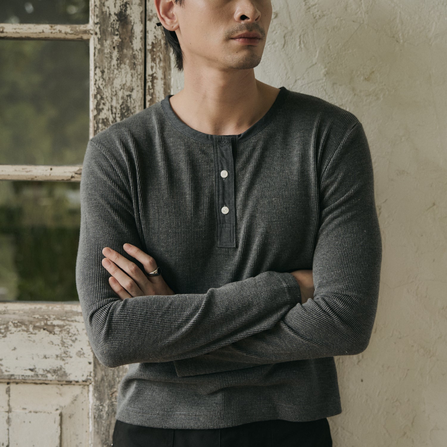 Rib L/S Henley Tee (Pre - order 14 days)
